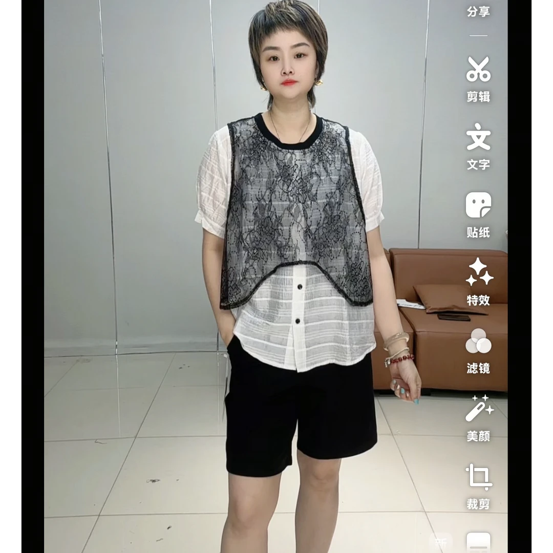 小施家气质蕾丝假两件高货上衣820