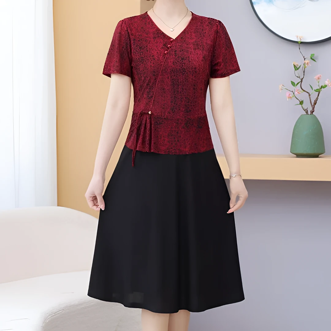 2025夏季时尚新中式洋气气质显瘦假两件妈妈女装洋气