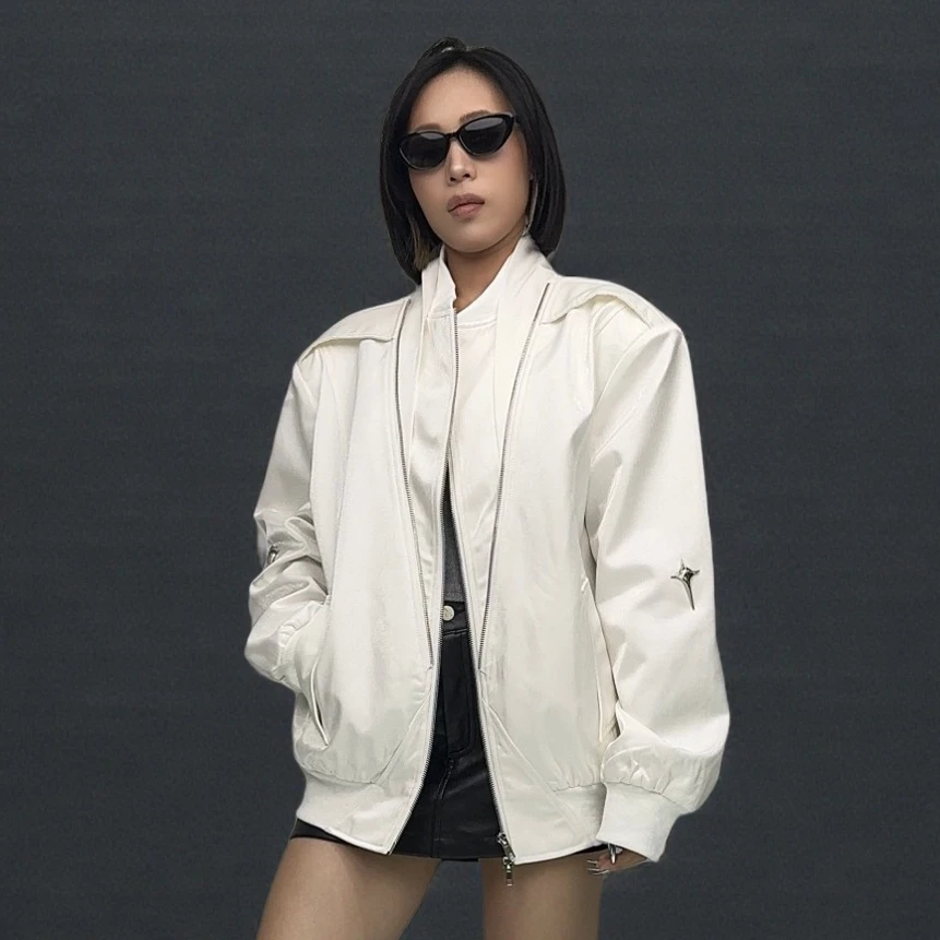 秋季男棒球服白色春季休闲宽松韩版百搭外套女大码上衣小众设计款