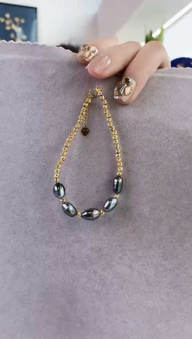 18K金镶嵌手链海水珍珠keshi海水珍珠手链