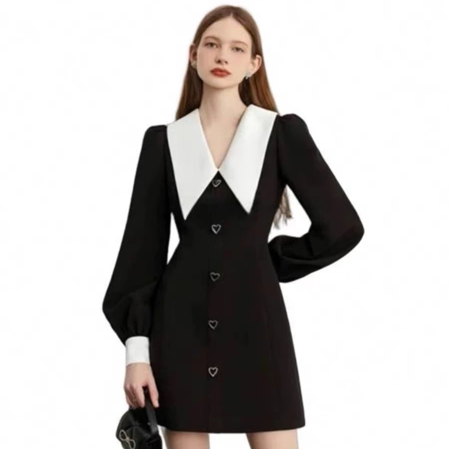 2025年春季新款黑色小香风连衣裙女气质法式小黑裙收腰裙子1706