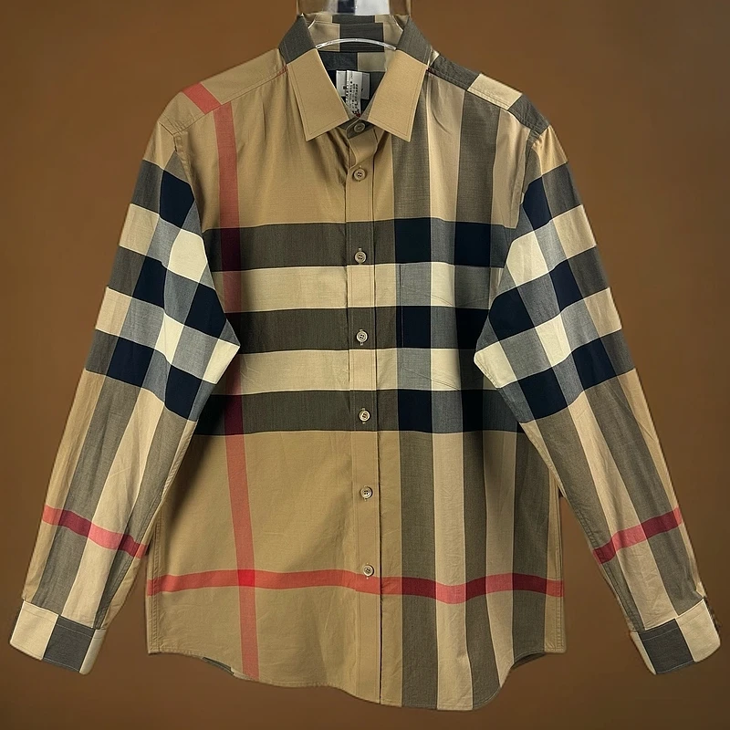 99新 BURBERRY/博柏利 12182447 经典格纹翻领衬衫 卡其色 S码