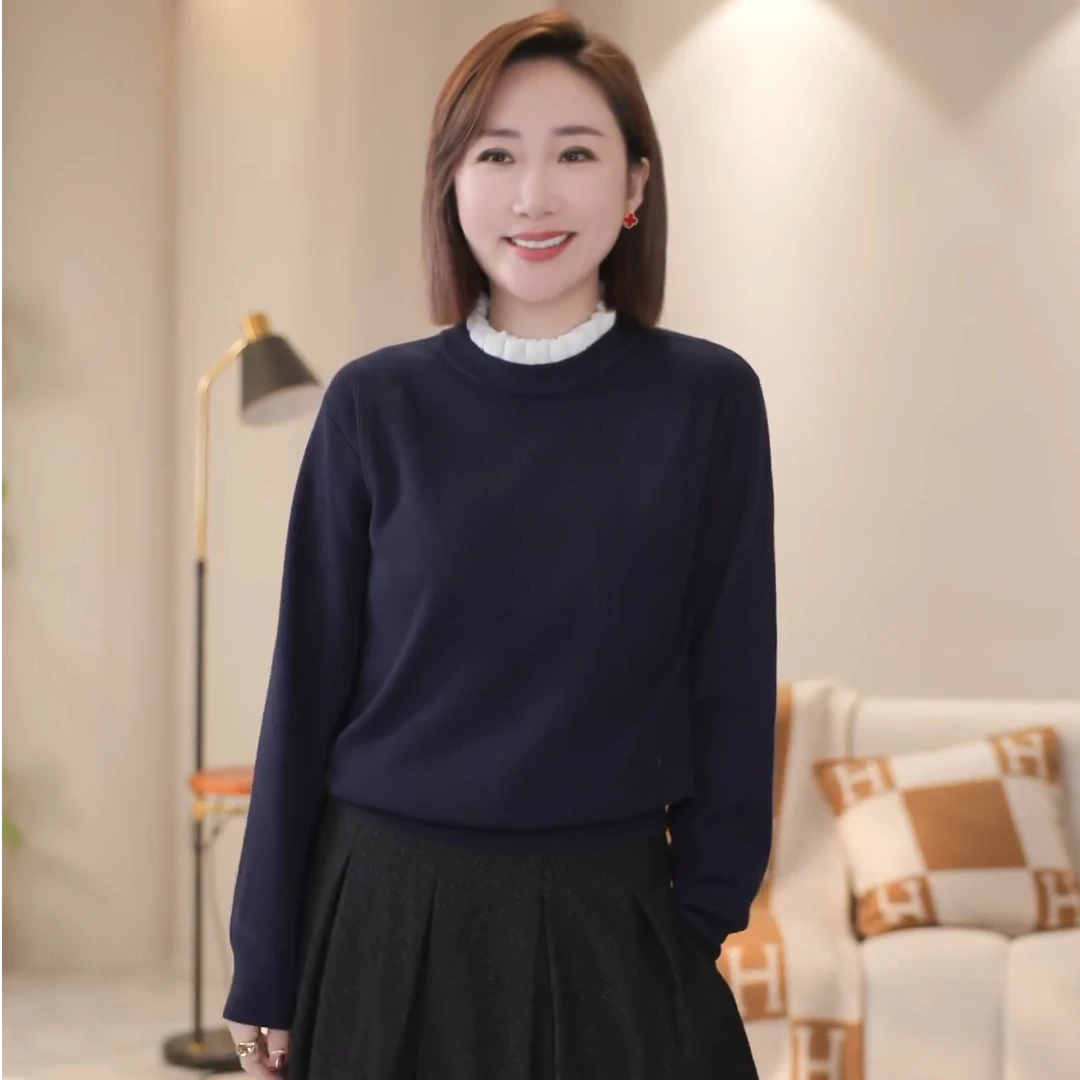 花边领洋气百搭打底衫女秋冬内搭半高领毛衣上衣叠穿XP001-11476