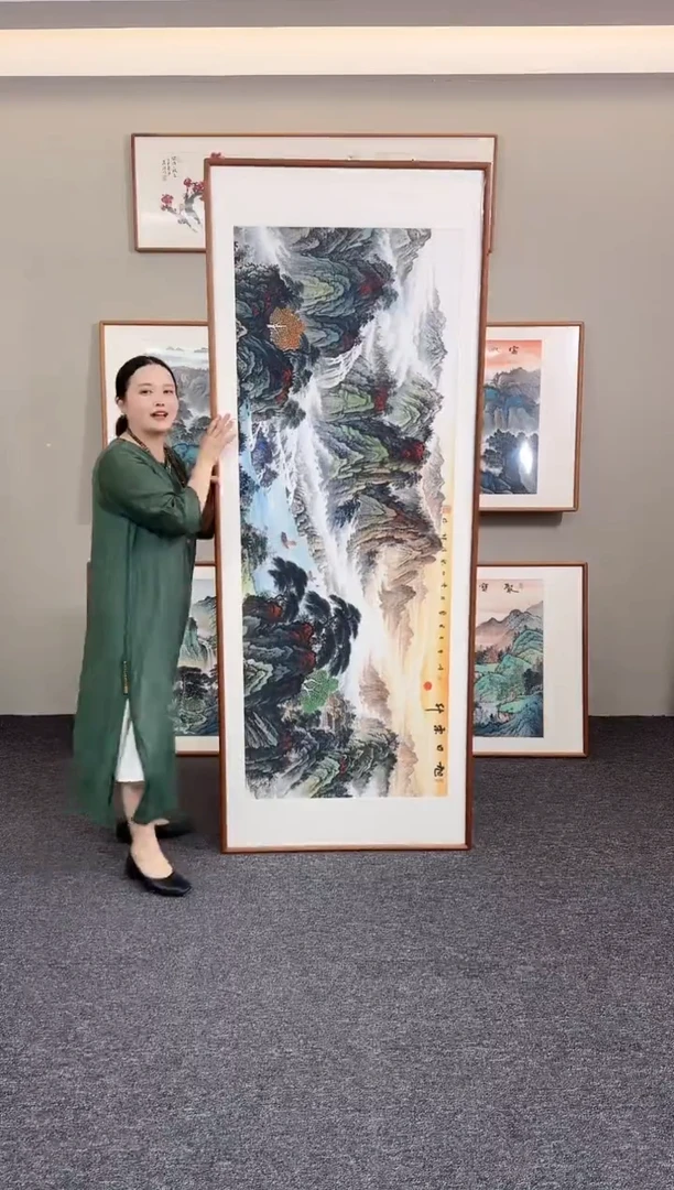 国画旭日东升210*80手绘作品