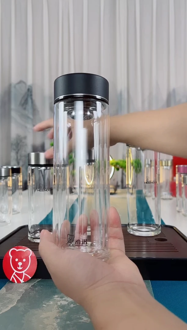 高硼硅玻璃茶隔款希诺双层玻璃杯礼盒包装410毫升7099