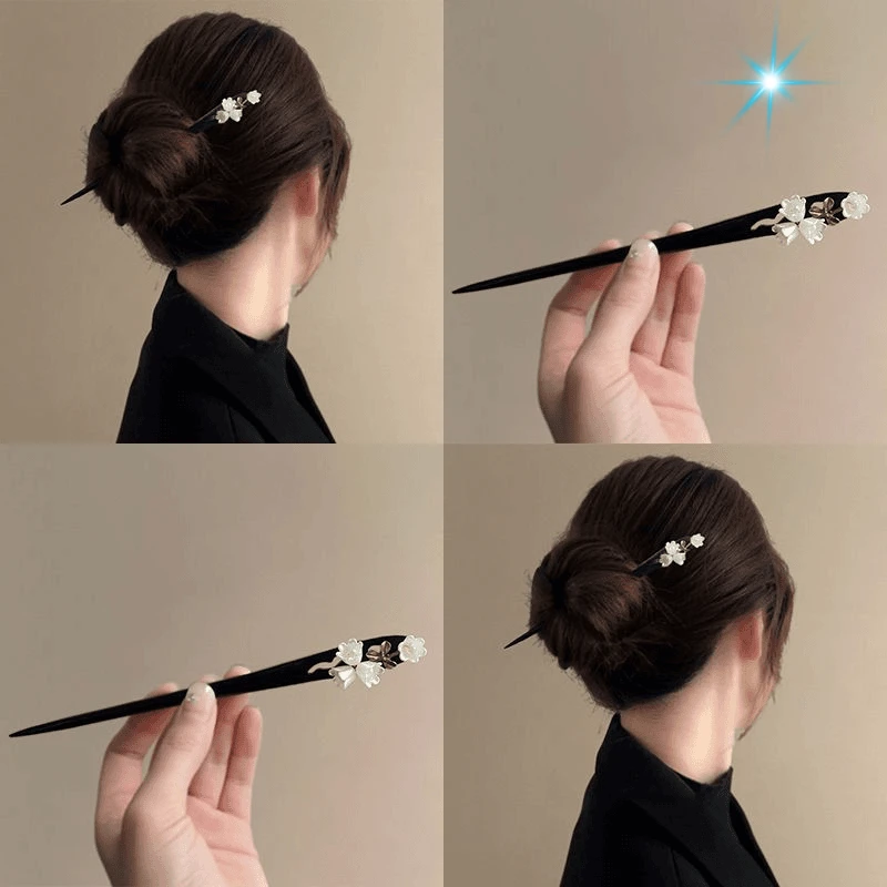 新中式白色铃兰流苏木簪女高级感国风气质簪子简约后脑勺发钗新款