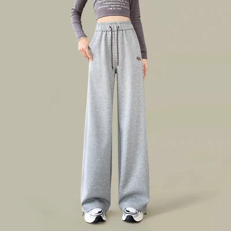 101刺绣抽绳宽松阔腿显瘦直筒卫裤春秋