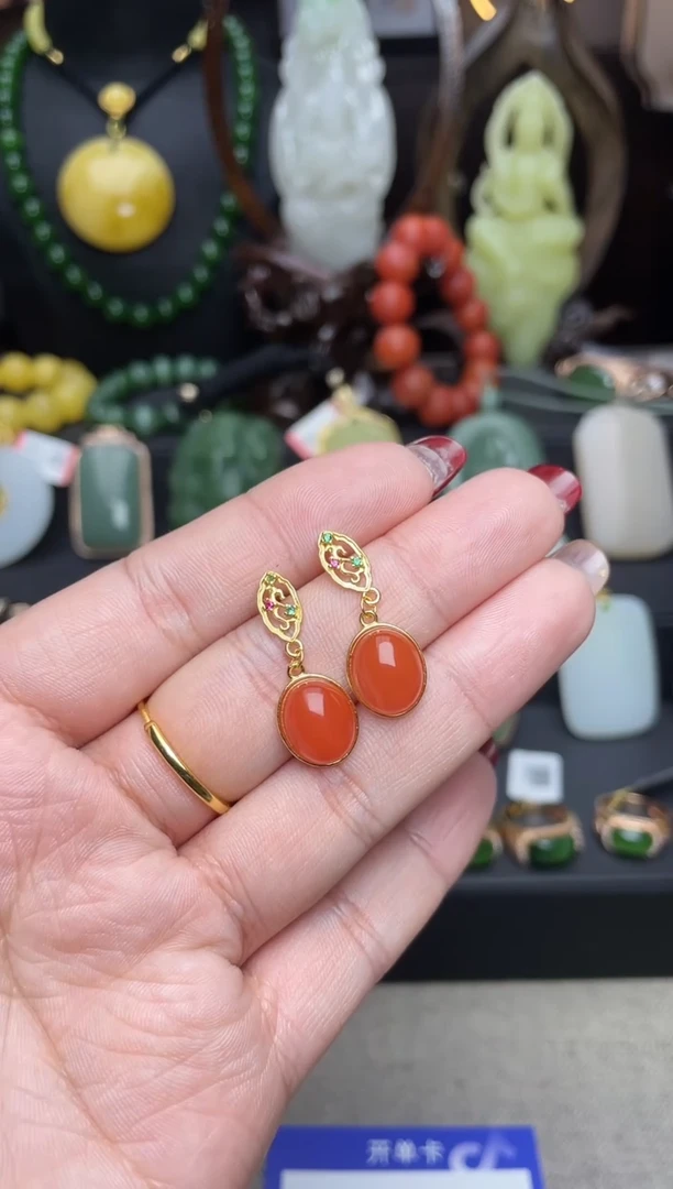 【闪购商品】南红玛瑙耳饰银S925镶嵌耳饰n048