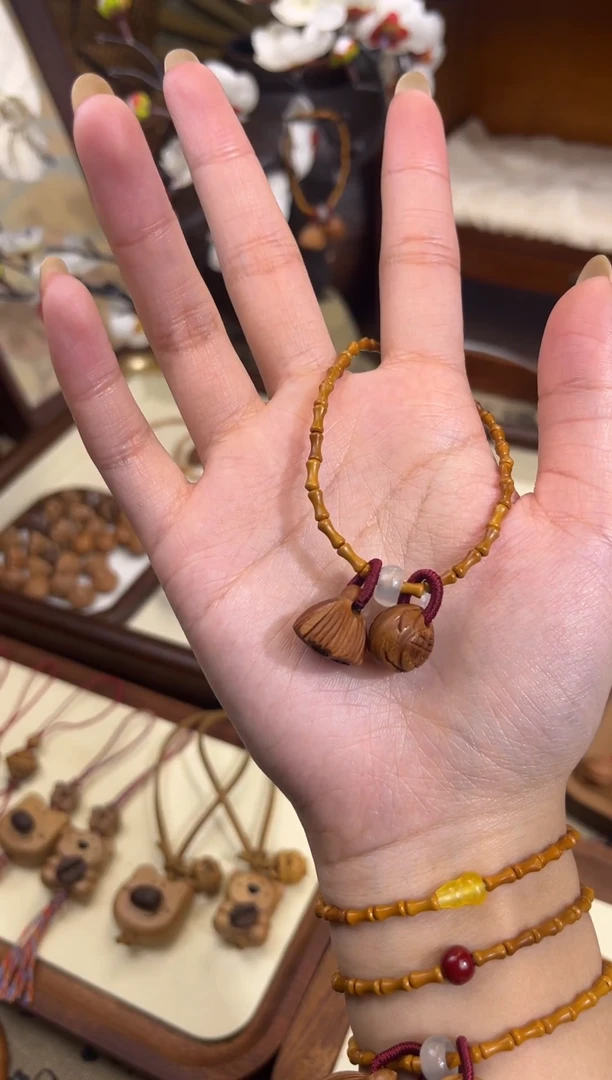 手串桃核【桃缘序】竹节「福气莲莲」桃木桃核辟、挡、驱、护 备注手围