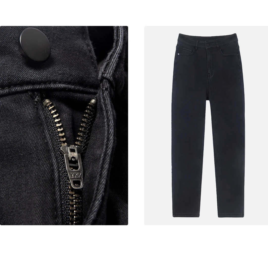 凯特丝蓓181#加绒裤弹力高腰长裤直筒牛仔裤女