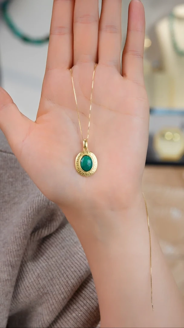 银S925镀金镶嵌绿松石项链多样性发货