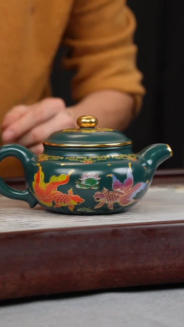 【闪购商品】紫砂茶壶苏门答腊青 仿古 锦鲤珐琅彩