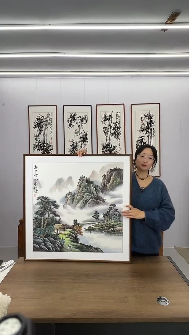 国画80*80 高士行吟图