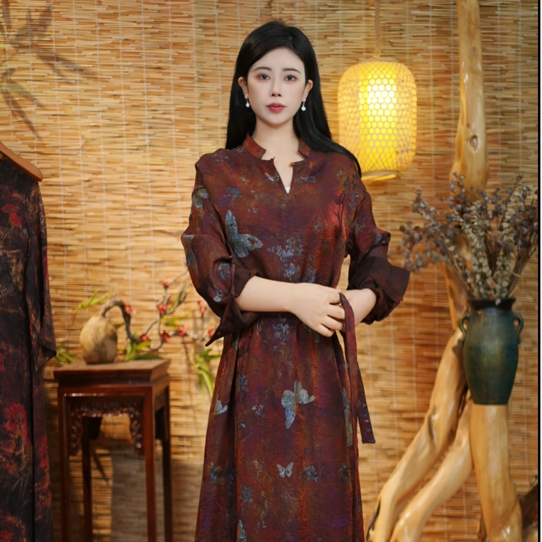 【古绢蝶影】国风新中式气质时尚款女士连衣裙古绢蝶影有腰带