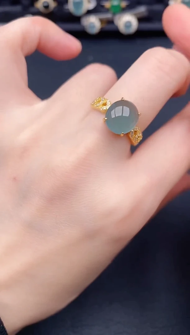 银S925镶嵌戒指翡翠天然a货翡翠113