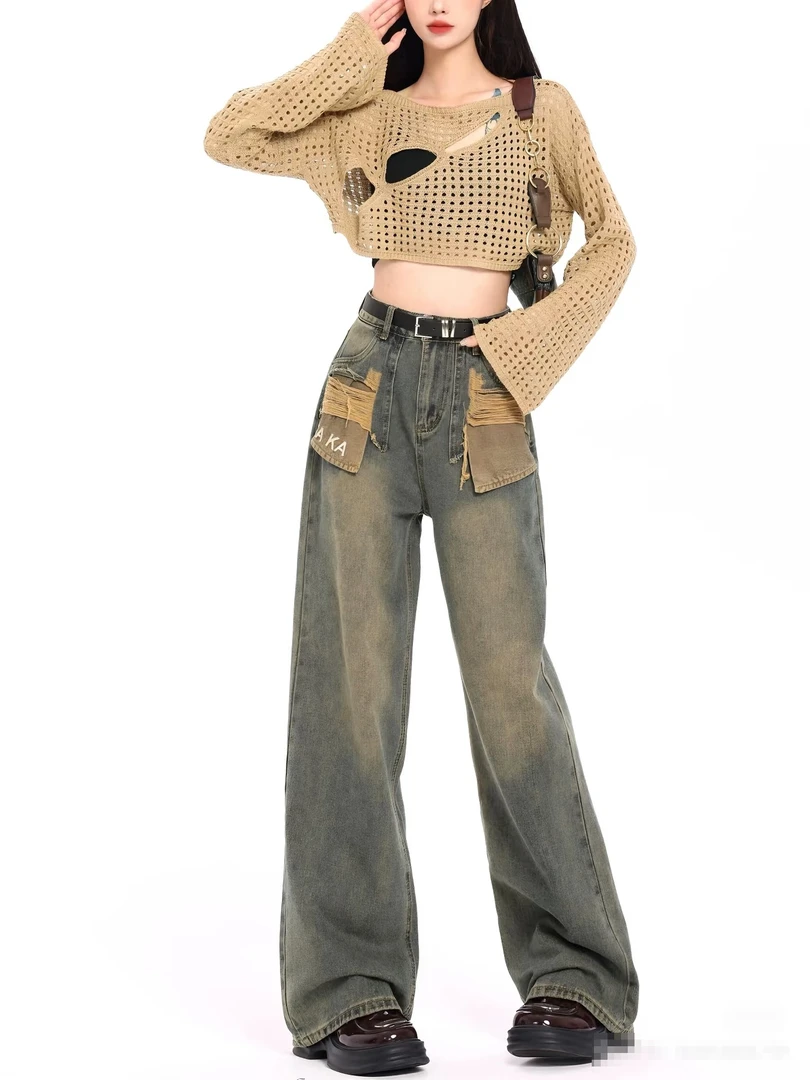 （欢喜-优雅）过款链接图片仅供参考默认瑕疵线头脏O洞牛仔裤NO运险