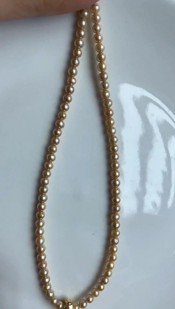 未镶嵌淡水珍珠项链3-4mm极光金珠项链