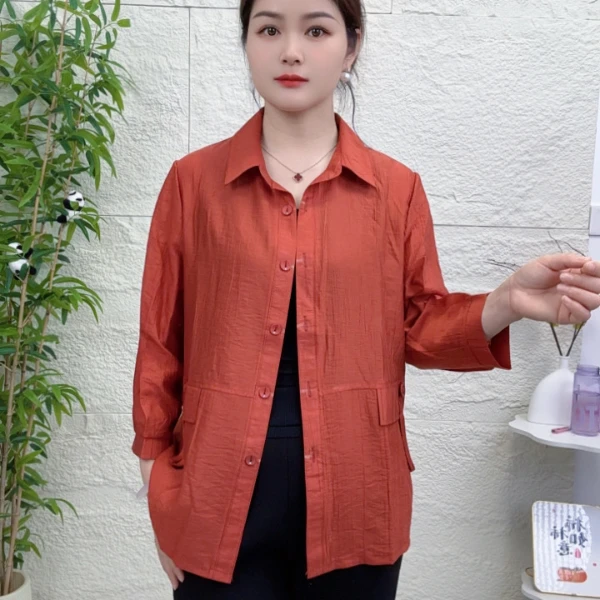 （添喜）春季新款薄款衬衫时尚百搭夏季减龄优雅女士妈妈装外套