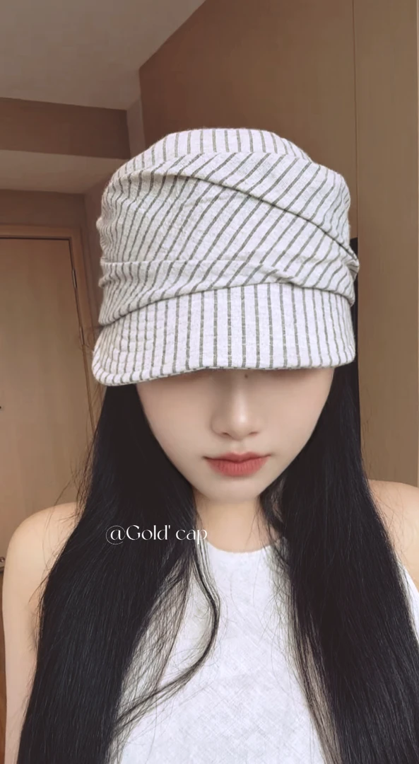 【金子不戴帽子】条纹画报帽头遮高颧骨洋气透气女士八角帽夏天