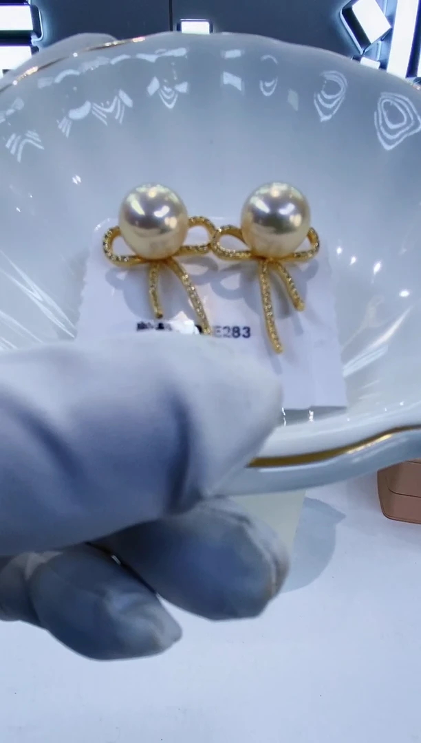 银S925镶嵌耳饰淡水珍珠Y淡水耳钉10-11