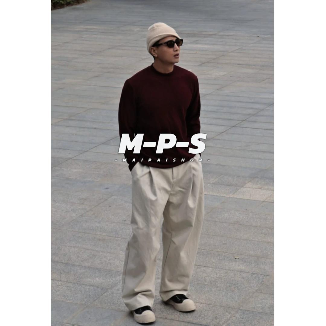 秋冬季立体直筒褶皱宽松休闲长裤时尚百搭