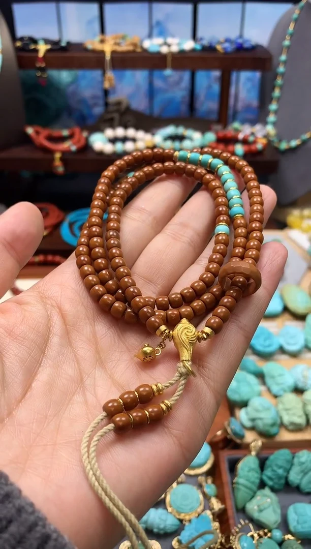 18K金镶嵌绿松石颈饰H****a直切项链