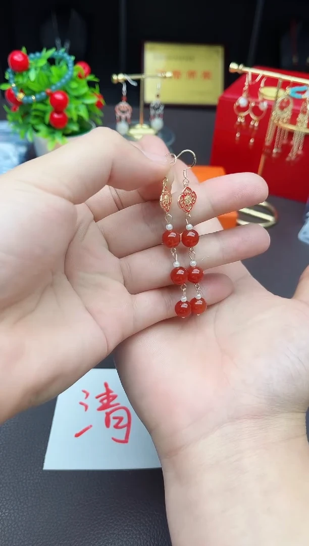 【闪购商品】南红玛瑙耳饰银S925镶嵌321000