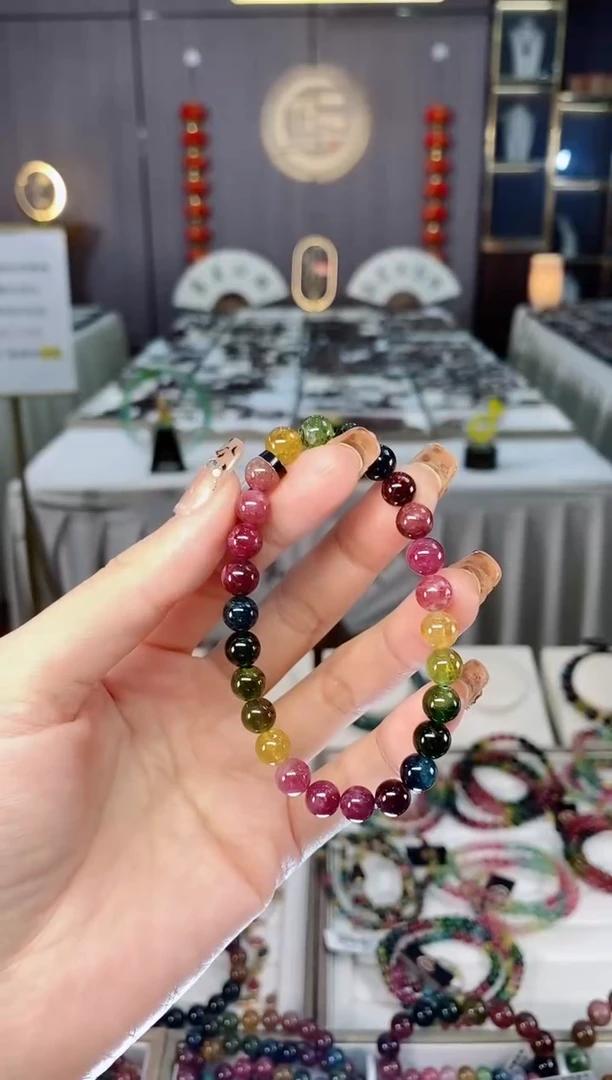 未镶嵌老矿碧玺色标冰体单圈手串7mm+碧玺dan多样性发货一条