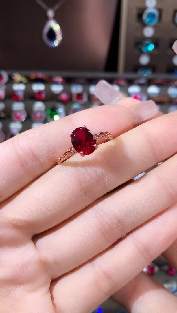 银S925镶嵌戒指红宝石79酒红