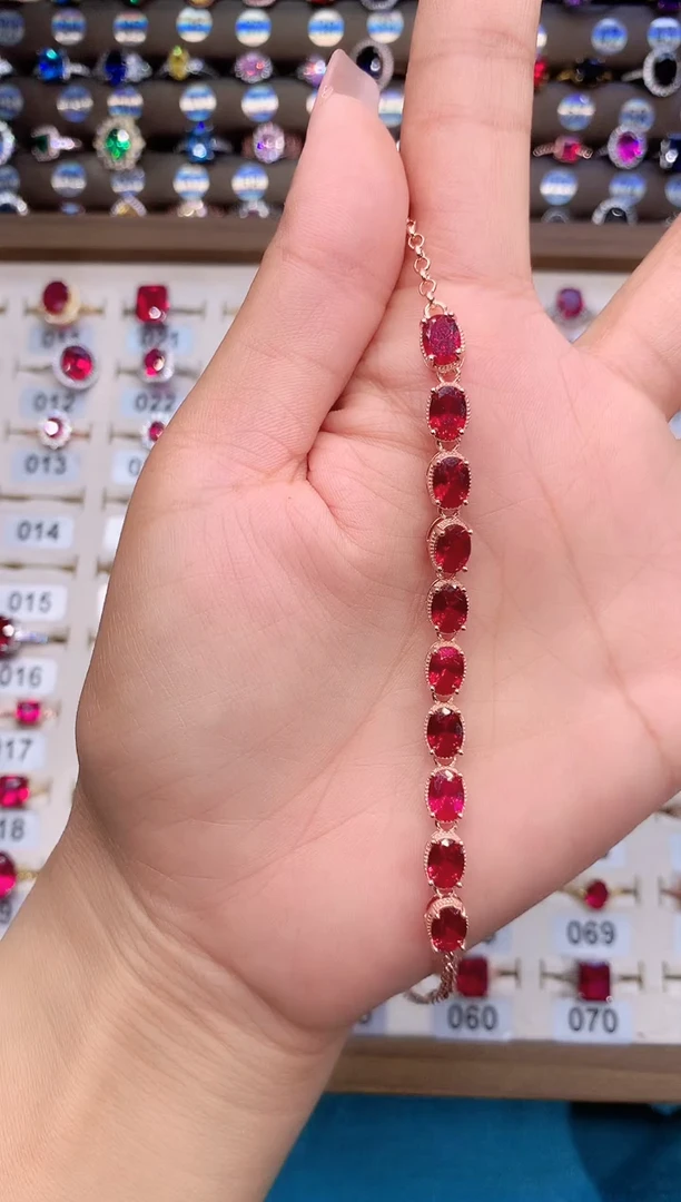 手链银S925镶嵌红宝石酒红玫瑰金