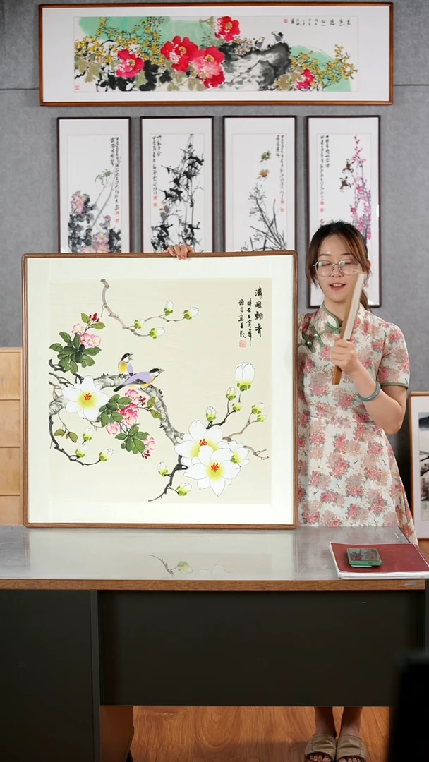 国画吴雅君《清雅飘香》含框82*82厘米