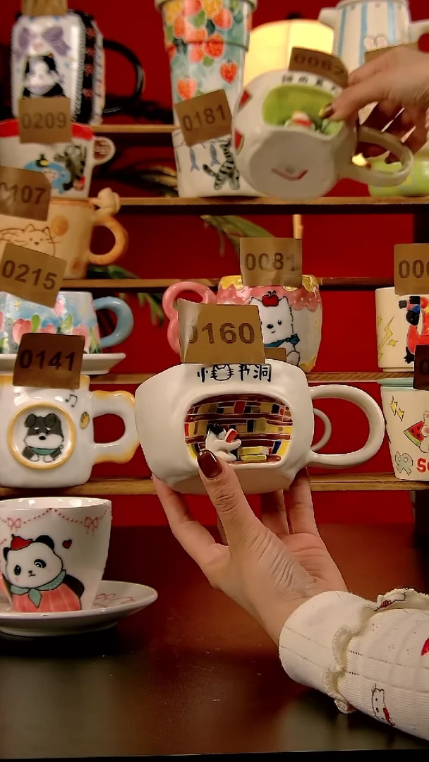 杯子DIY景德镇陶瓷纯手工手绘创意杯小猫书洞