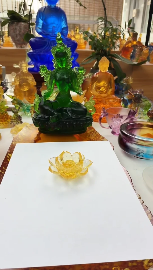 手工艺品琉璃8公分佛前莲花琥珀色