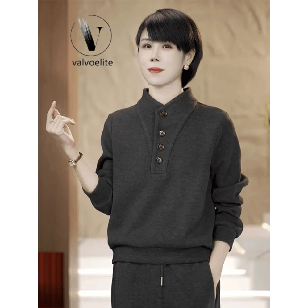 VALVOELITE立领卫衣女秋冬中年减龄t恤女2025新款休闲内搭上衣