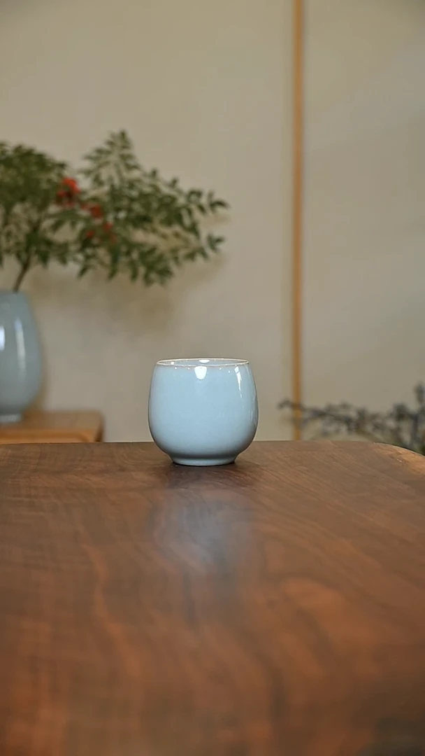 暖心杯 天青 微瑕 无款