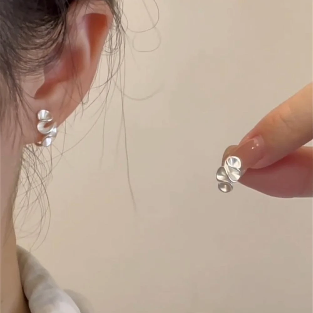 合金耳饰 小众奶油花几何裙摆耳钉无耳洞耳夹无痛蚊香盘耳夹百搭
