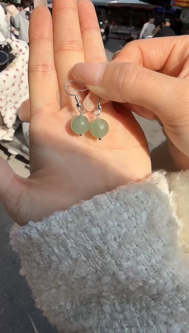 未镶嵌东陵石耳饰东陵玉单珠耳环（银色）多样性发其一