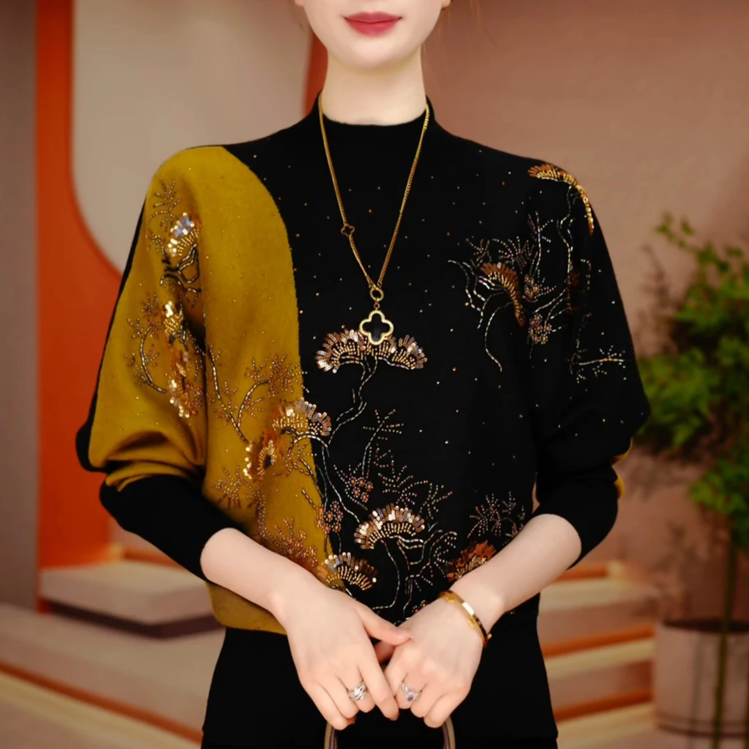 P260003-秋冬新款抗起球针织羊毛衫减龄洋气宽松女士气质时尚