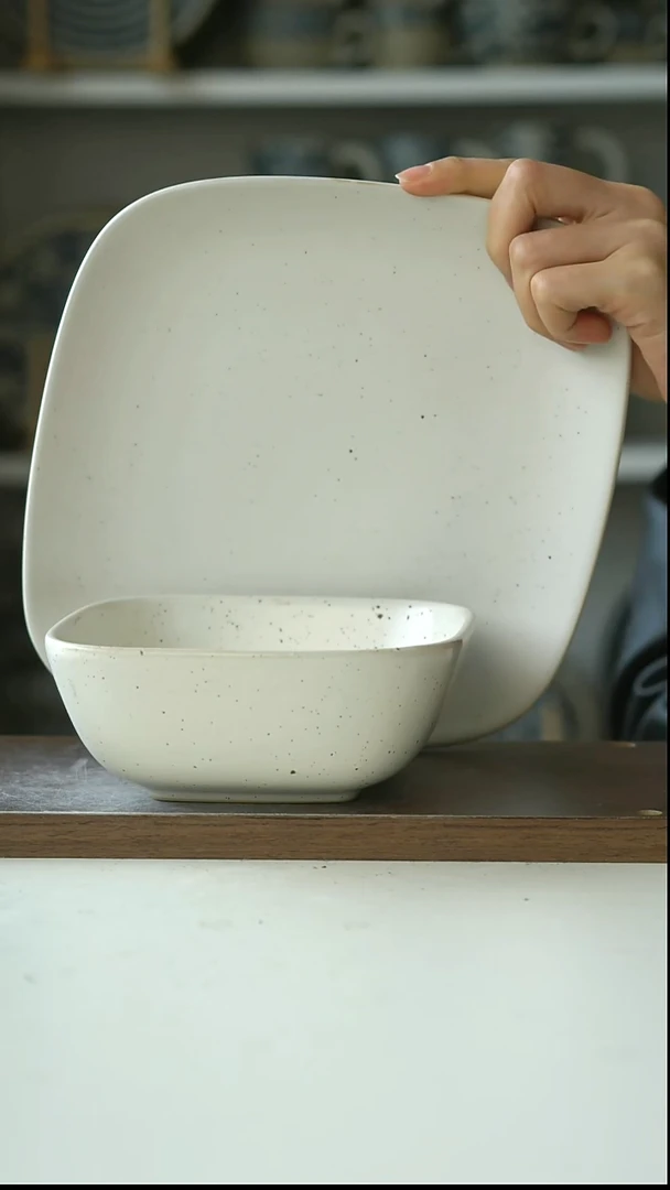 陶北欧风香草白早餐盘20cm+北欧风香草白早餐碗14cm@4-2@微瑕