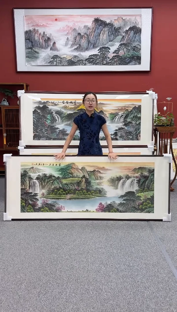 国画手绘 富水长流 219*88