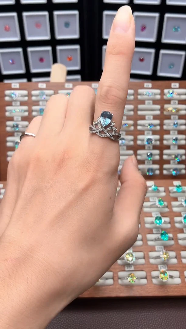 银S925镶嵌戒圈海蓝宝石00