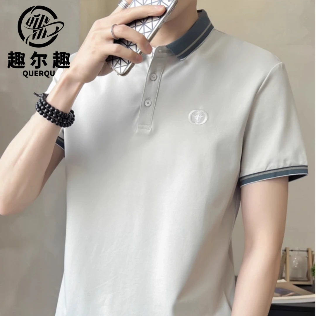冰丝短袖T恤男士男装夏季POLO衫翻领高端休闲网红高级感男装半袖
