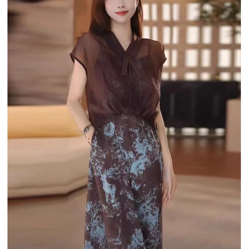 半夏清风新品法式松弛高级感连衣裙新款减龄显瘦中长款裙子两件套