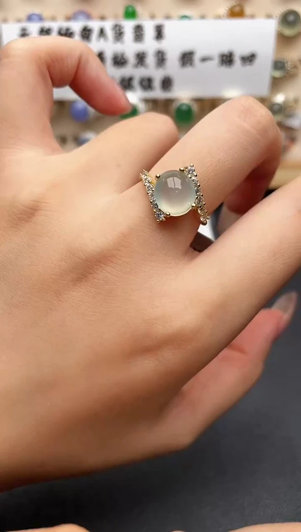 银S925镶嵌戒指翡翠一物一证一礼盒