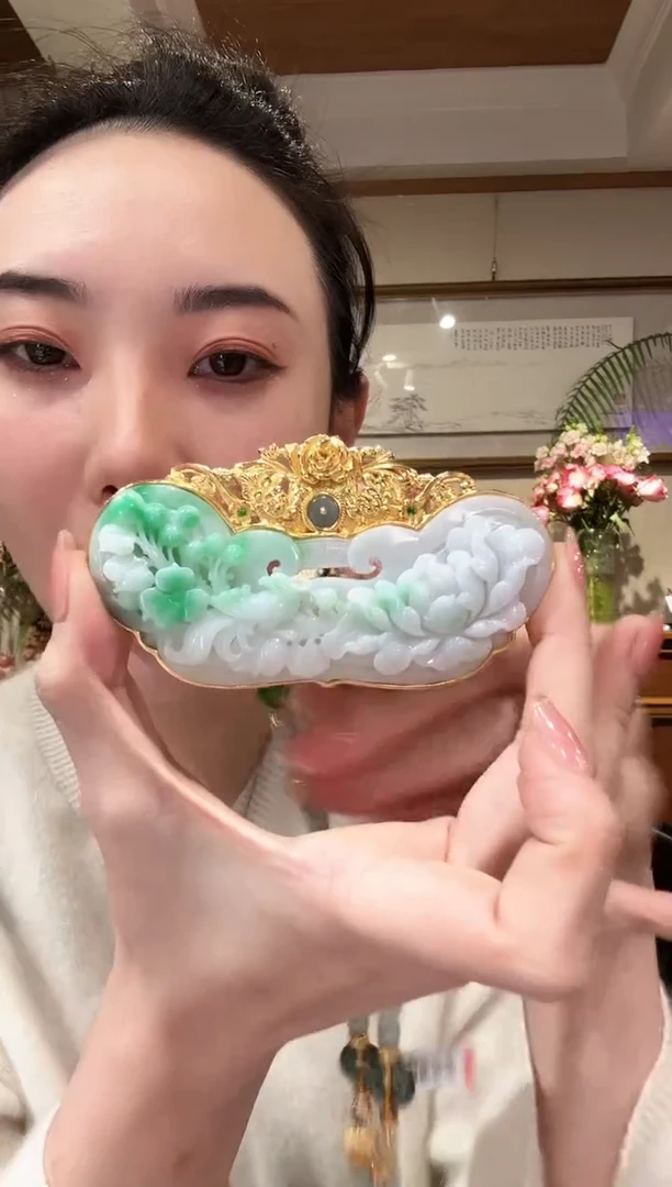 【闪购商品】翡翠颈饰银S925镀金镶嵌国风