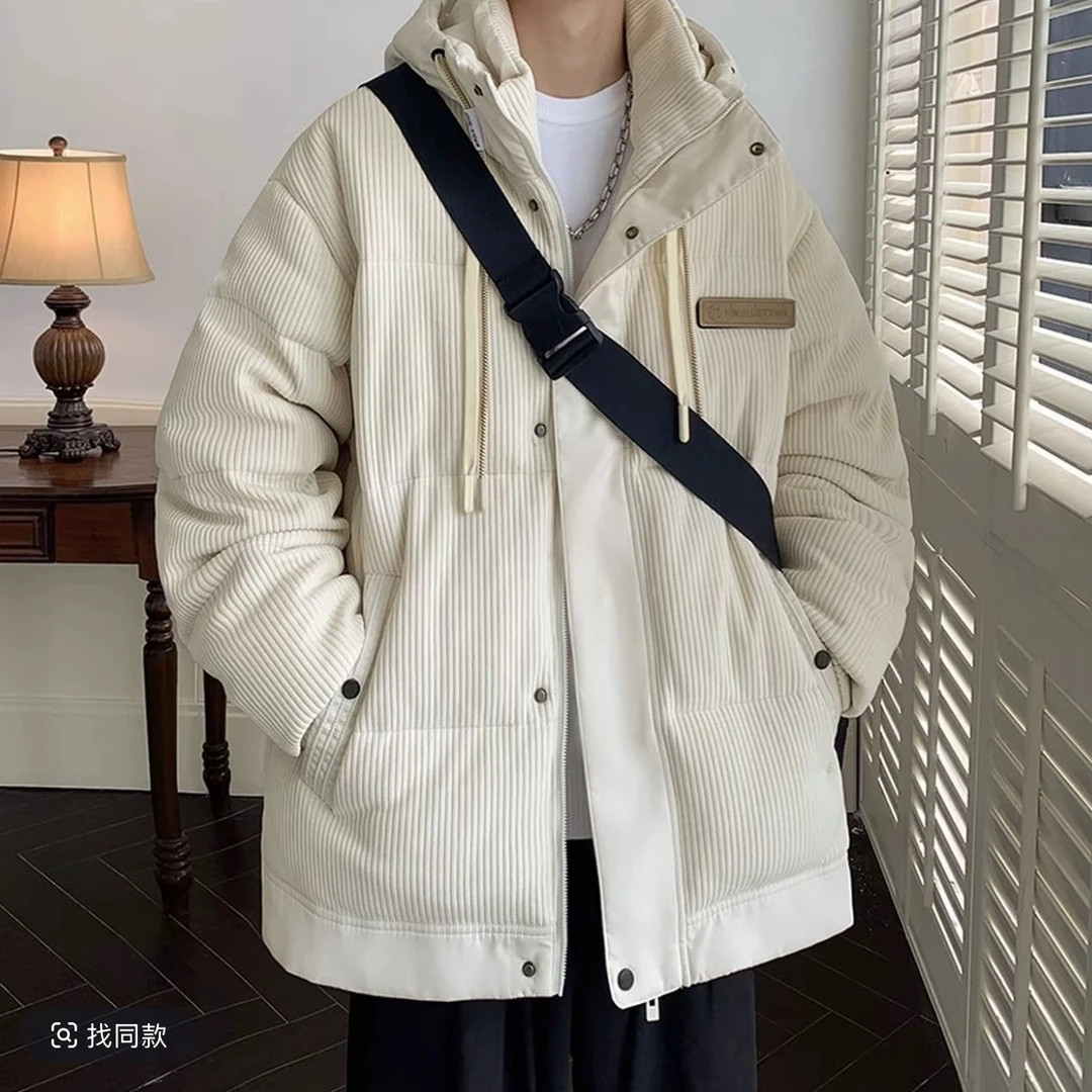 灯芯绒潮牌冬季加厚痞帅宽松连帽保暖外套 男女同款5293