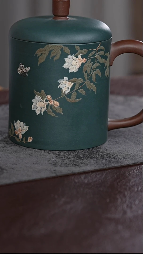 茶杯紫砂双色粉浆 蝶恋花 盖杯