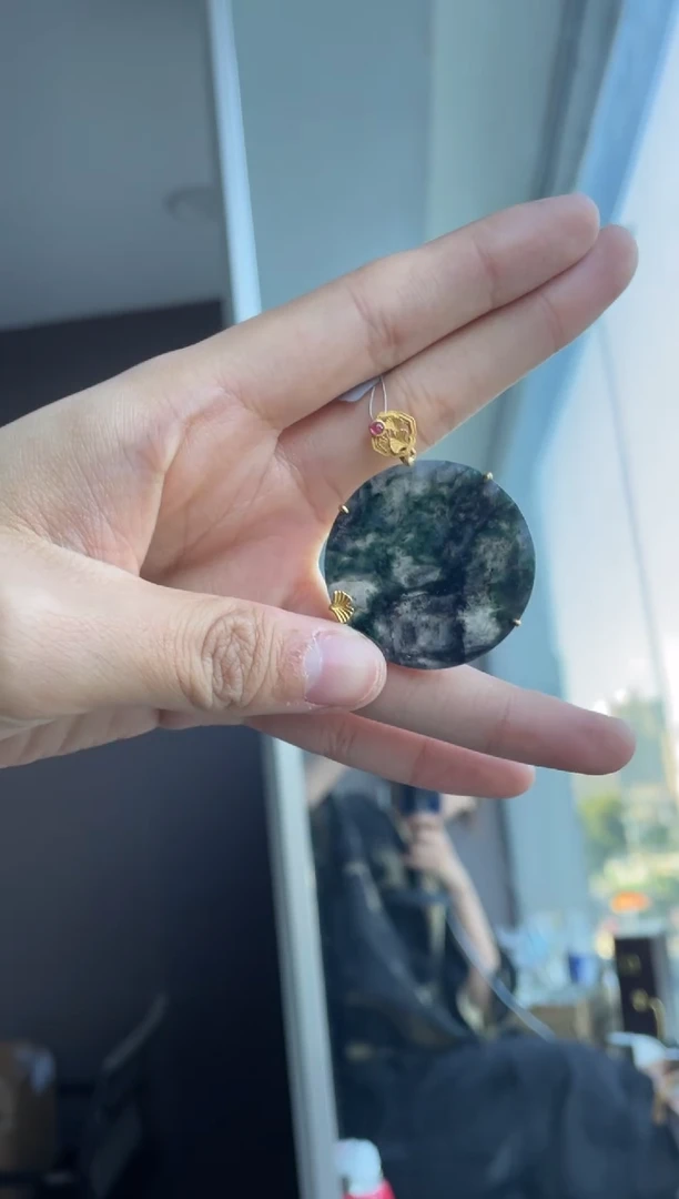 吊坠(不含链)18K金镶嵌翡翠天然缅甸A货翡翠