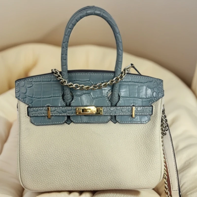 古着时尚百搭休闲潮流女式包包女士经典荔枝纹鳄鱼纹拼色单肩