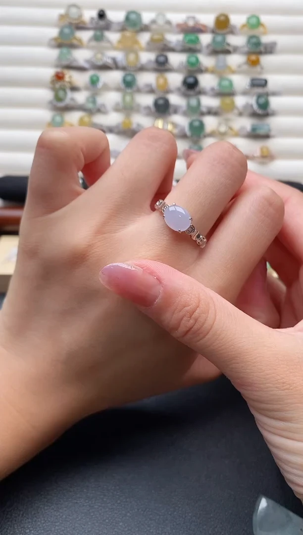 银S925镶嵌戒指翡翠44444+3